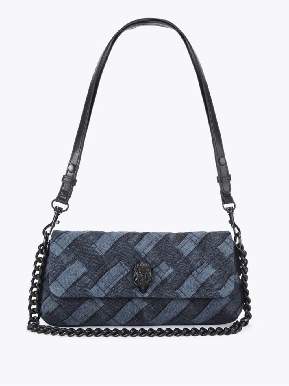 New Kurt Geiger Quilted Denim Chain-Handle Shoulder Bag